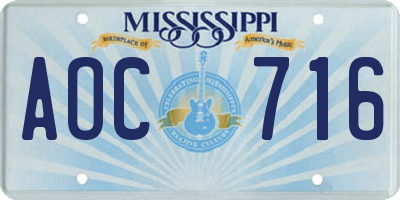 MS license plate AOC716