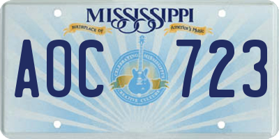 MS license plate AOC723