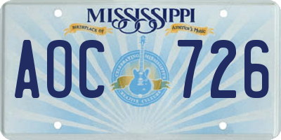 MS license plate AOC726