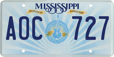 MS license plate AOC727