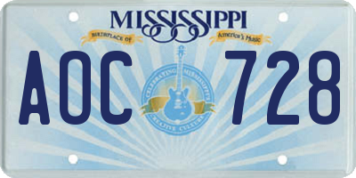 MS license plate AOC728