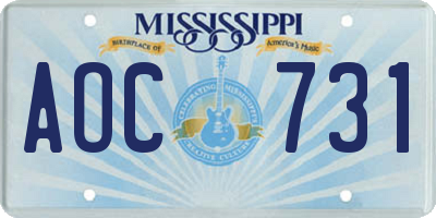 MS license plate AOC731