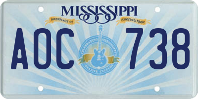 MS license plate AOC738