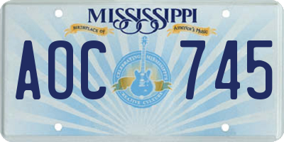 MS license plate AOC745
