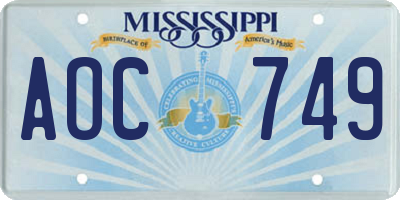 MS license plate AOC749