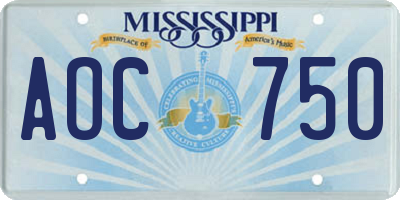 MS license plate AOC750