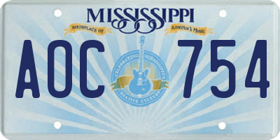 MS license plate AOC754