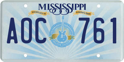 MS license plate AOC761