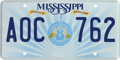 MS license plate AOC762