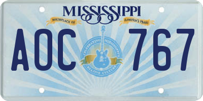 MS license plate AOC767