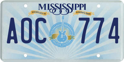 MS license plate AOC774