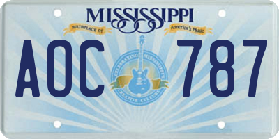 MS license plate AOC787
