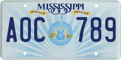 MS license plate AOC789