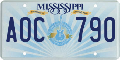 MS license plate AOC790