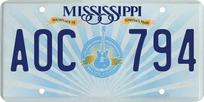 MS license plate AOC794