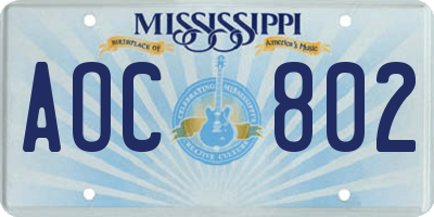 MS license plate AOC802