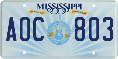 MS license plate AOC803