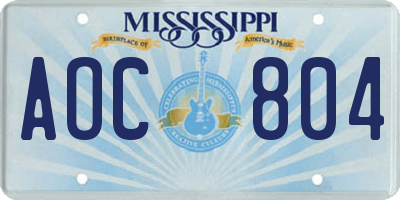 MS license plate AOC804