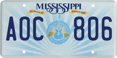 MS license plate AOC806