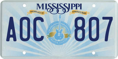 MS license plate AOC807
