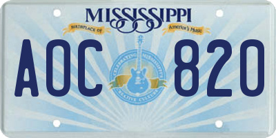 MS license plate AOC820