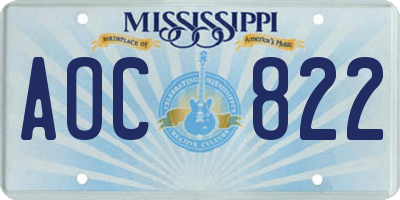 MS license plate AOC822