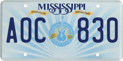 MS license plate AOC830