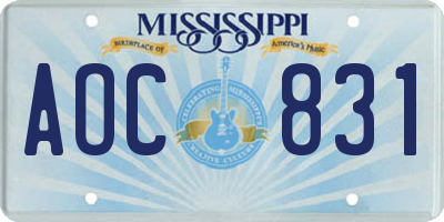 MS license plate AOC831