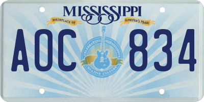 MS license plate AOC834