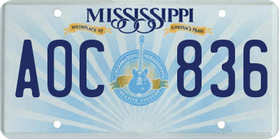 MS license plate AOC836