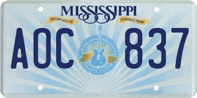 MS license plate AOC837
