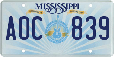MS license plate AOC839