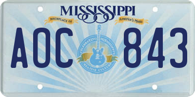 MS license plate AOC843