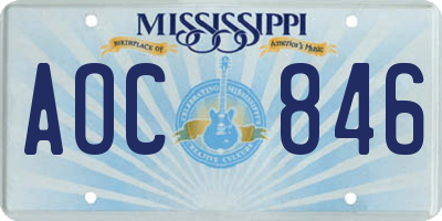 MS license plate AOC846