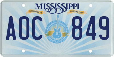 MS license plate AOC849