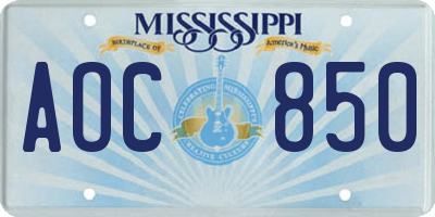 MS license plate AOC850