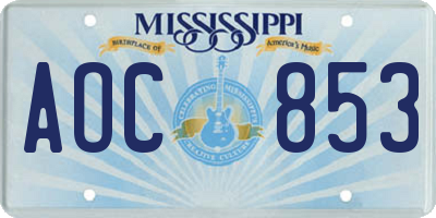 MS license plate AOC853