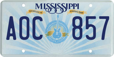 MS license plate AOC857