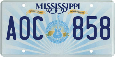 MS license plate AOC858