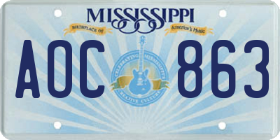 MS license plate AOC863