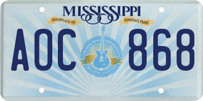 MS license plate AOC868