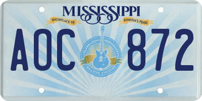 MS license plate AOC872