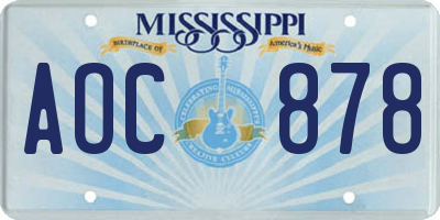 MS license plate AOC878