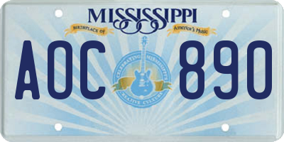 MS license plate AOC890