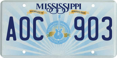 MS license plate AOC903