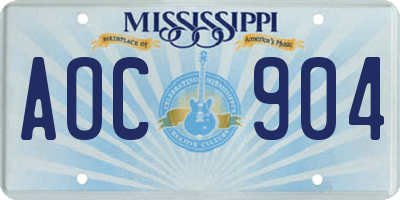 MS license plate AOC904