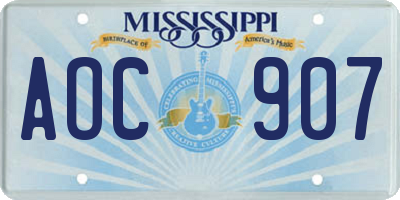 MS license plate AOC907