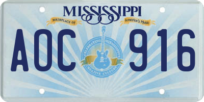 MS license plate AOC916