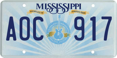 MS license plate AOC917