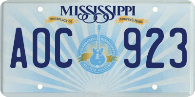 MS license plate AOC923